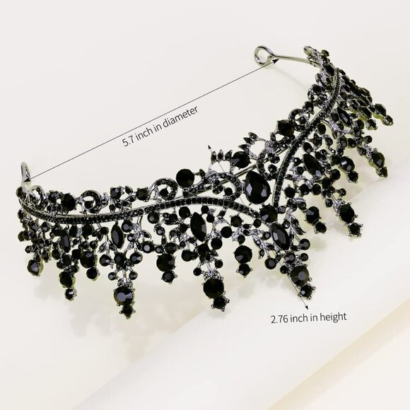 Women Black Gothic Tiara Crown Crystal Costume Prom Halloween Accessories